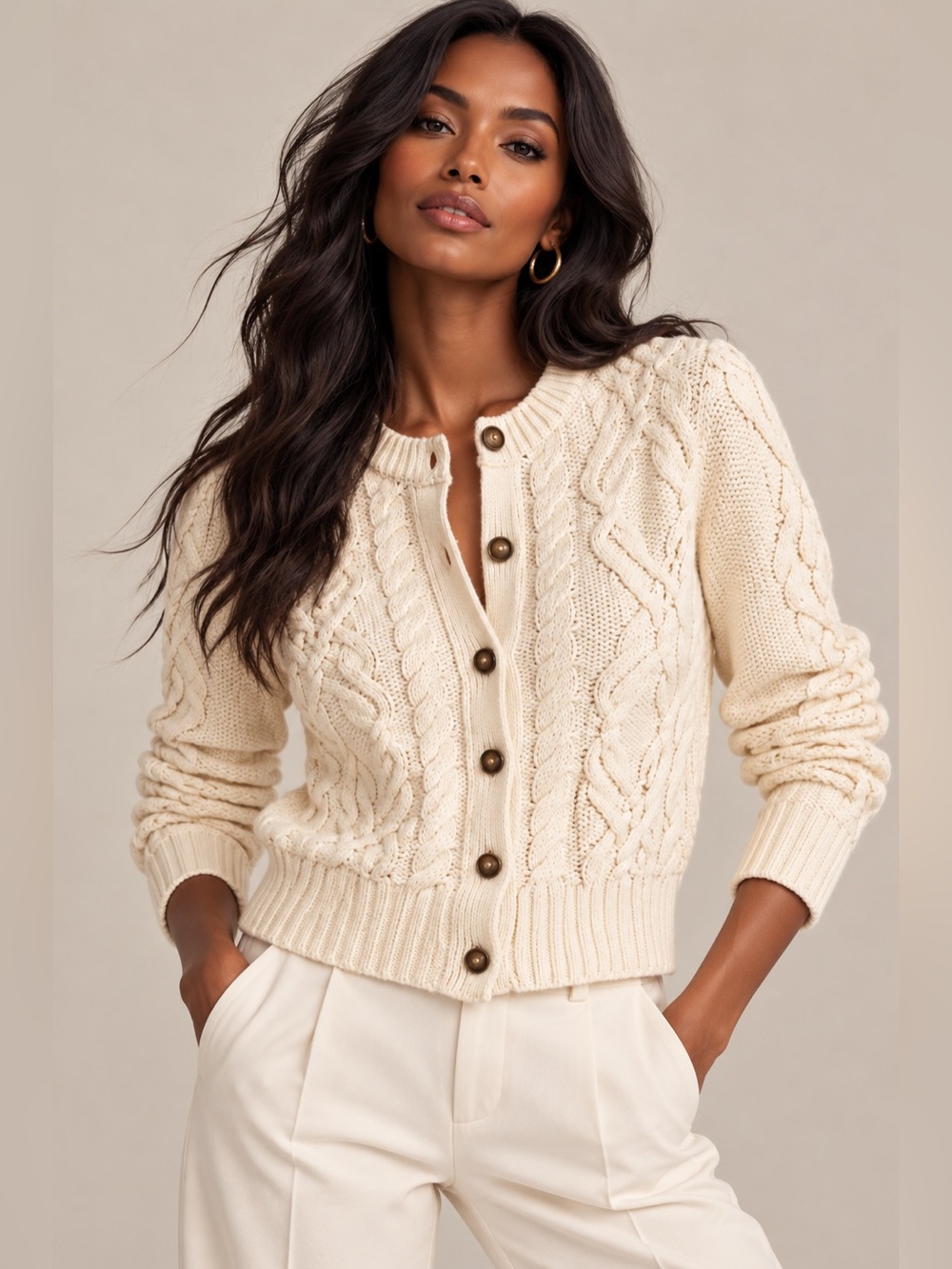 Magaschoni NWT Cotton Cable Knit Button Front Cardigan Sweater S/P